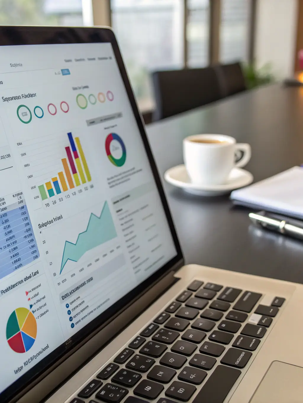 A detailed business review report with charts, graphs, and key performance indicators highlighted.