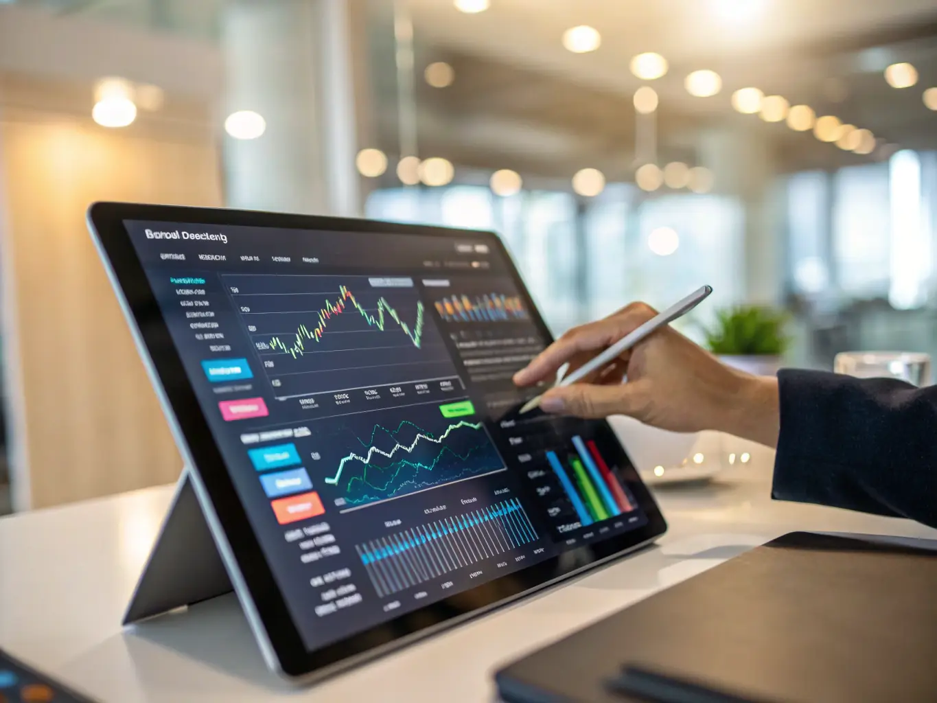 An image of a digital dashboard displaying live market data and analytics, showcasing the Market Analysis Tools service.
